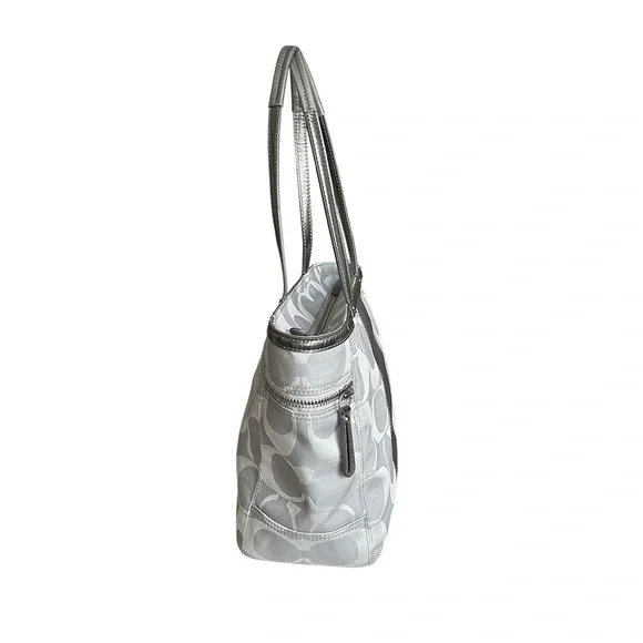 Coach Signature Stripe Tote Risotto Gray Jacquard Fabric & Silver Patent - Picture 5 of 10